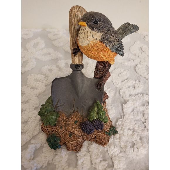 Wellington Collection Bird Perching On a Shovel Figurine with Berries - Picture 1 of 4